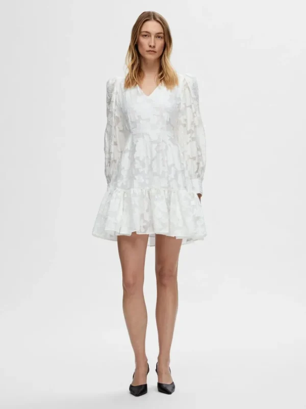 SELECTED LÅNGÄRMAD BLOMMIG KORT KLÄNNING White Online