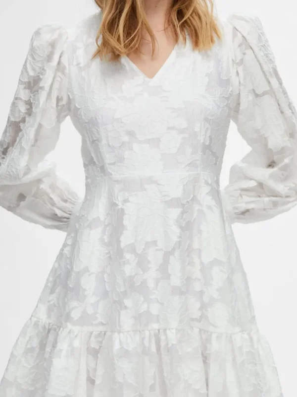 SELECTED LÅNGÄRMAD BLOMMIG KORT KLÄNNING White Online