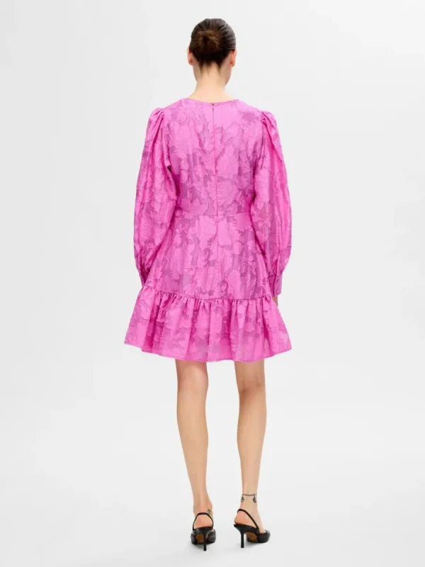SELECTED LÅNGÄRMAD BLOMMIG KORT KLÄNNING Pink Cheap