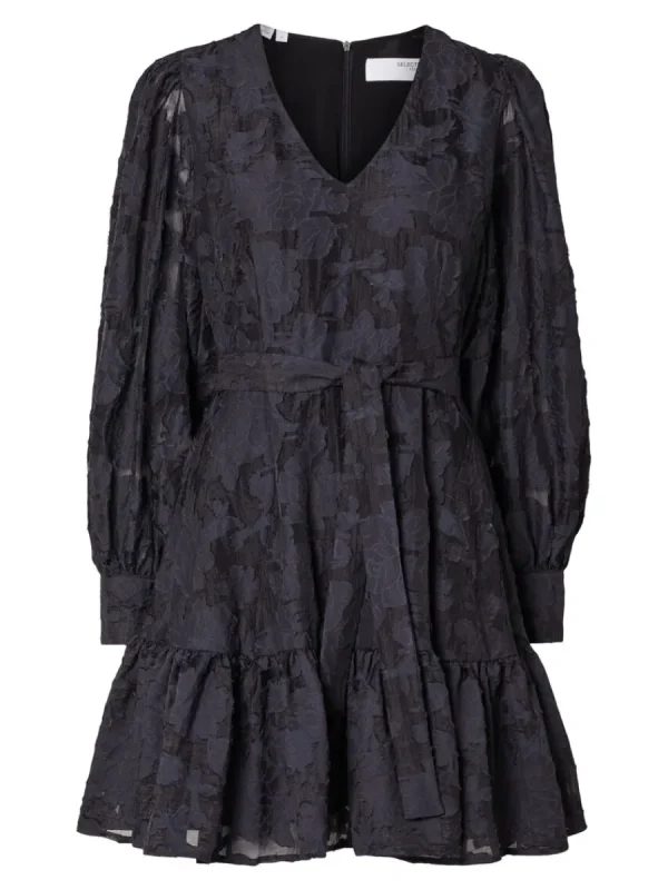 SELECTED LÅNGÄRMAD BLOMMIG KORT KLÄNNING Blue Best Sale