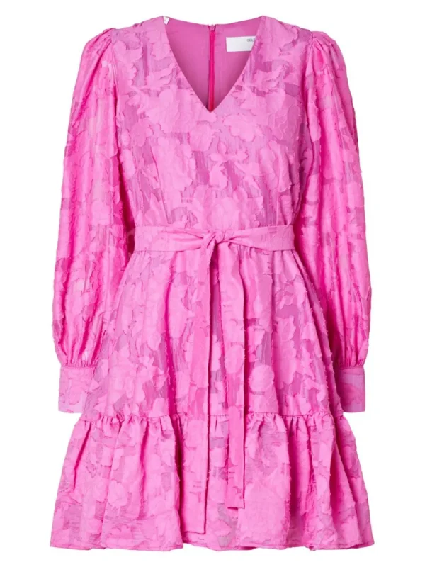 SELECTED LÅNGÄRMAD BLOMMIG KORT KLÄNNING Pink Cheap