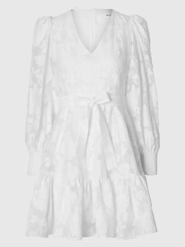 SELECTED LÅNGÄRMAD BLOMMIG KORT KLÄNNING White Online