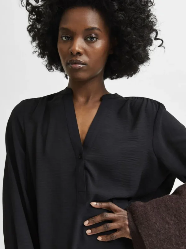 SELECTED LÅNGÄRMAD BLUS Black Clearance