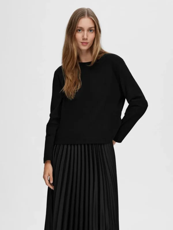 SELECTED LÅNGÄRMAD BOXY T-SHIRT Black Hot