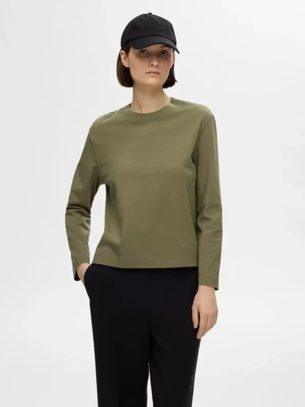 SELECTED LÅNGÄRMAD BOXY T-SHIRT Green Cheap