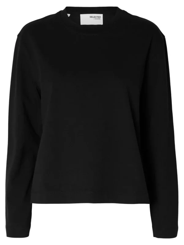 SELECTED LÅNGÄRMAD BOXY T-SHIRT Black Hot