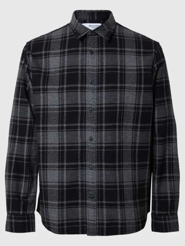 SELECTED LÅNGÄRMAD FLANELLSKJORTA Black Outlet