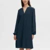 SELECTED LÅNGÄRMAD KORT KLÄNNING Blue Cheap