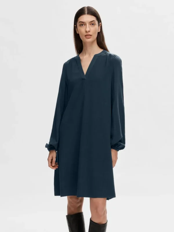 SELECTED LÅNGÄRMAD KORT KLÄNNING Blue Cheap