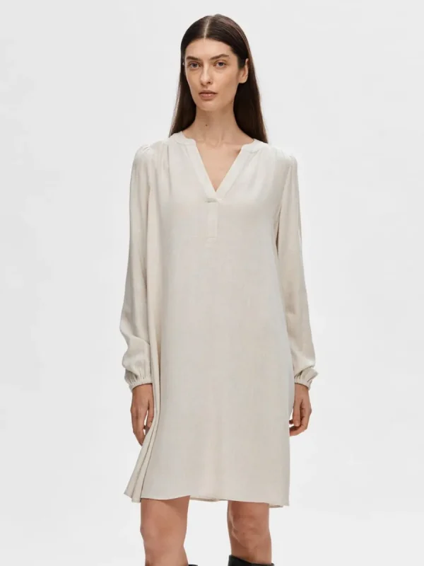 SELECTED LÅNGÄRMAD KORT KLÄNNING Beige Sale