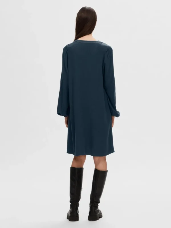 SELECTED LÅNGÄRMAD KORT KLÄNNING Blue Cheap