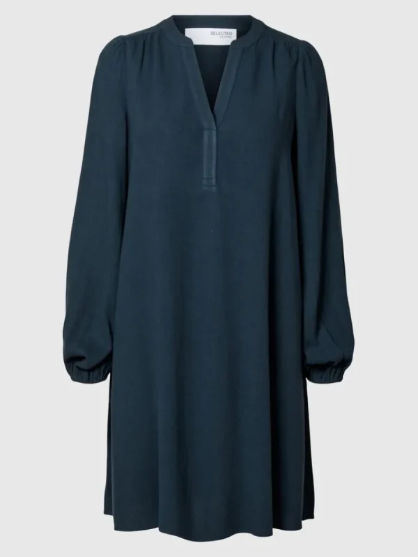 SELECTED LÅNGÄRMAD KORT KLÄNNING Blue Cheap
