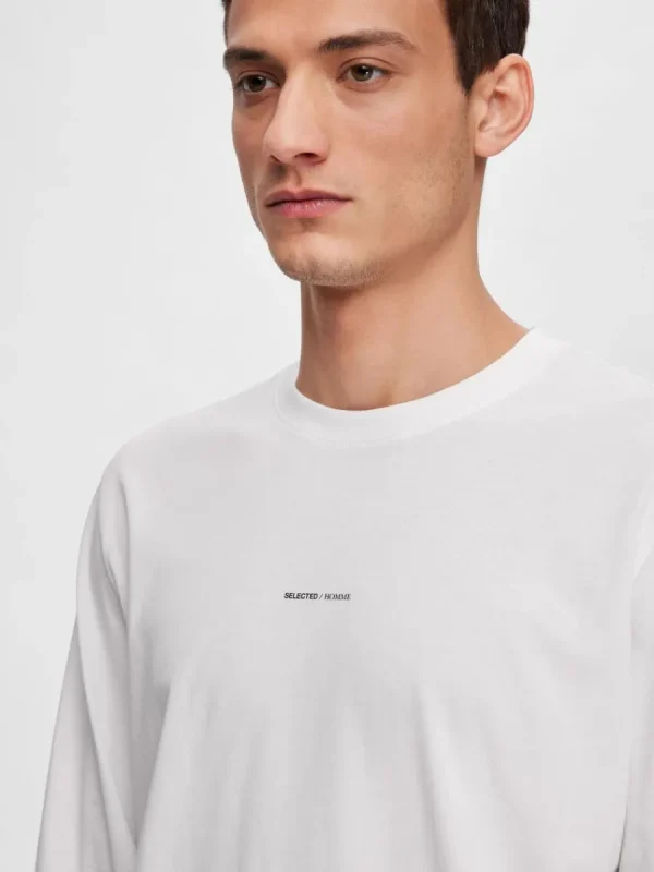 SELECTED LÅNGÄRMAD LOGOTYPPRYDD T-SHIRT White Clearance