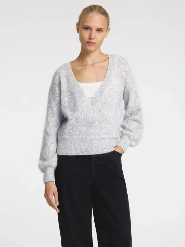 SELECTED LÅNGÄRMAD OMLOTTKOFTA Grey New