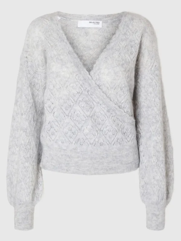 SELECTED LÅNGÄRMAD OMLOTTKOFTA Grey New