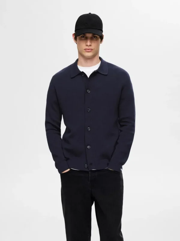 SELECTED LÅNGÄRMAD PIKÉ KOFTA Blue Shop
