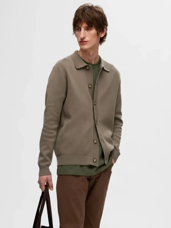 SELECTED LÅNGÄRMAD PIKÉ KOFTA Brown New