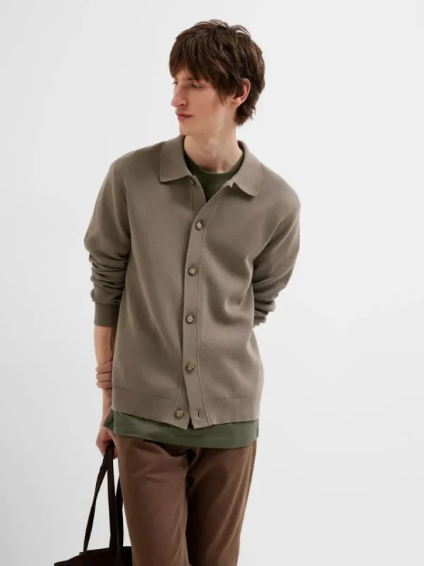 SELECTED LÅNGÄRMAD PIKÉ KOFTA Brown New
