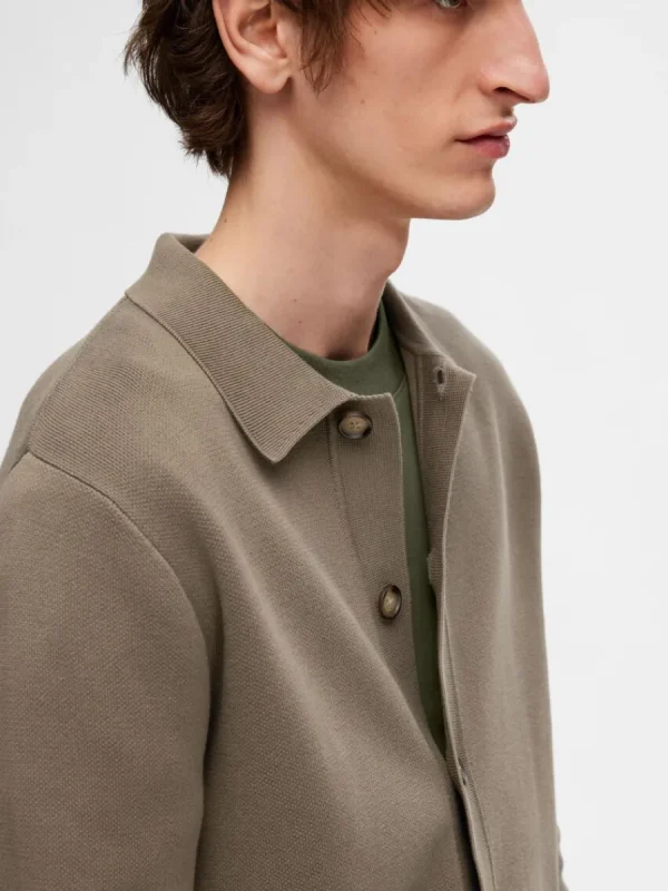 SELECTED LÅNGÄRMAD PIKÉ KOFTA Brown New