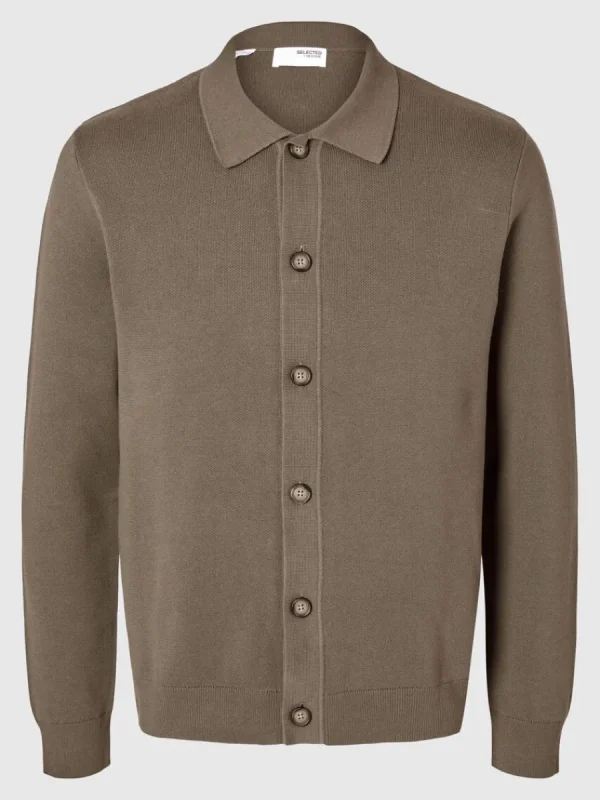 SELECTED LÅNGÄRMAD PIKÉ KOFTA Brown New