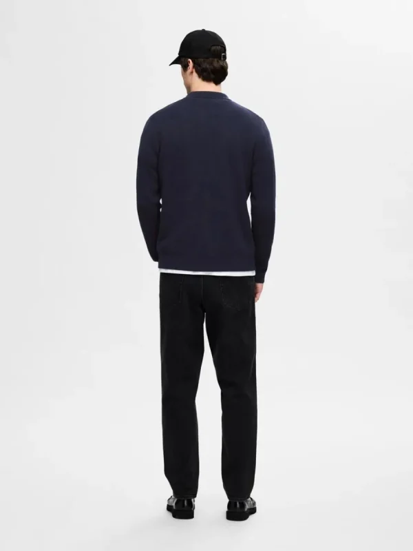 SELECTED LÅNGÄRMAD PIKÉ KOFTA Blue Shop
