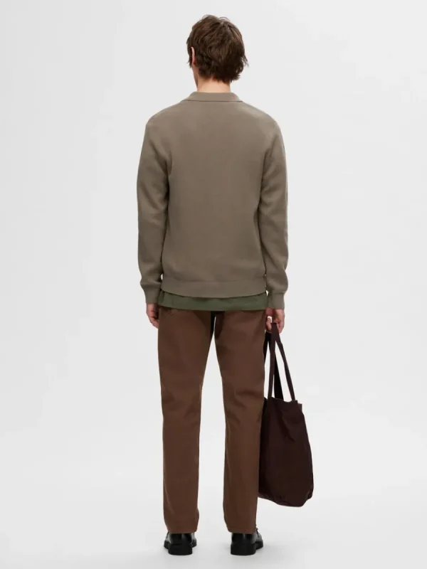 SELECTED LÅNGÄRMAD PIKÉ KOFTA Brown New