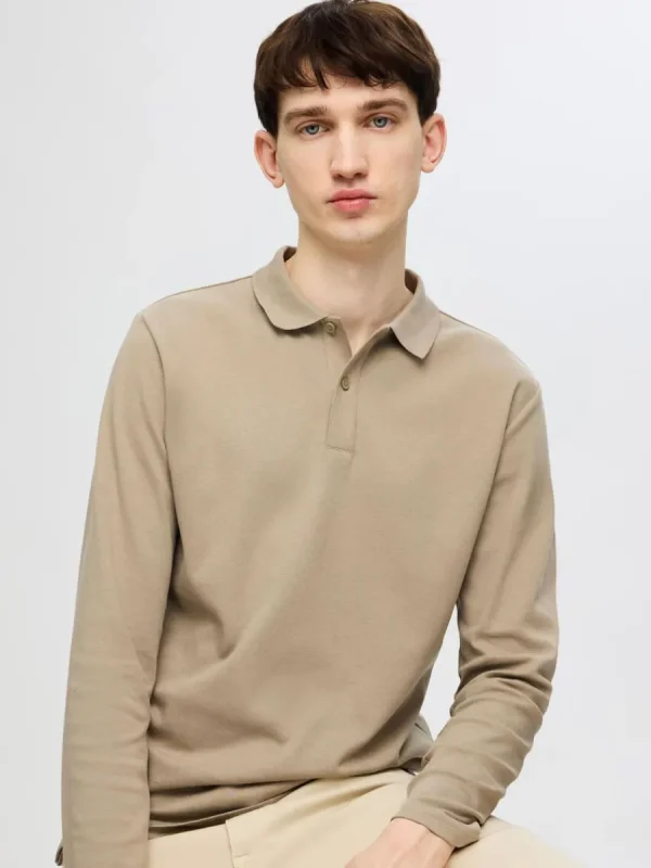 SELECTED LÅNGÄRMAD PIKÉTRÖJA Beige Cheap