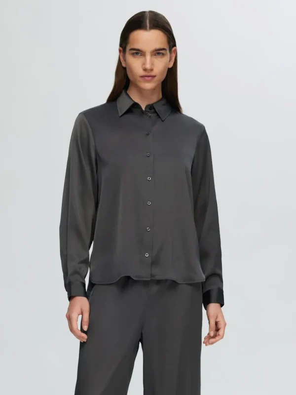 SELECTED LÅNGÄRMAD SATINSKJORTA Grey Sale
