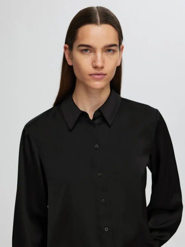 SELECTED LÅNGÄRMAD SATINSKJORTA Black Clearance