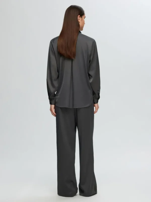 SELECTED LÅNGÄRMAD SATINSKJORTA Grey Sale