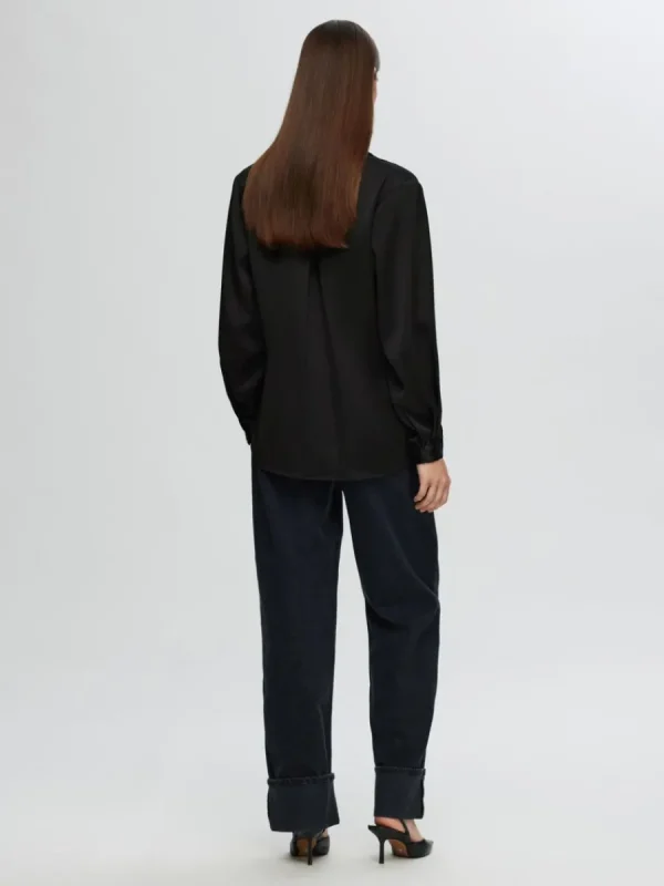 SELECTED LÅNGÄRMAD SATINSKJORTA Black Clearance