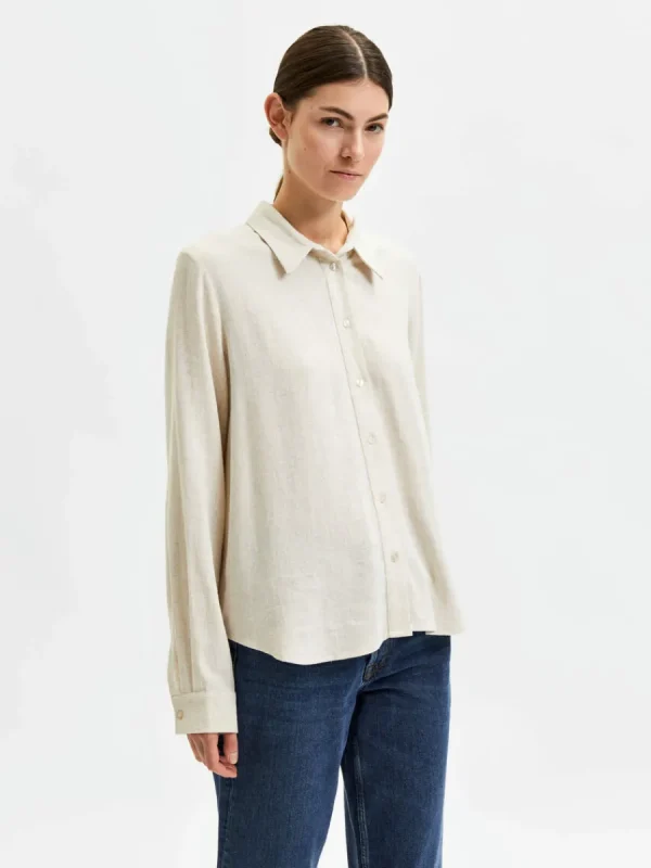 SELECTED LÅNGÄRMAD SKJORTA Beige Clearance