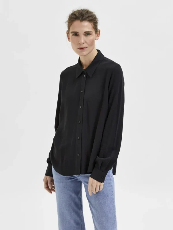 SELECTED LÅNGÄRMAD SKJORTA Black Cheap
