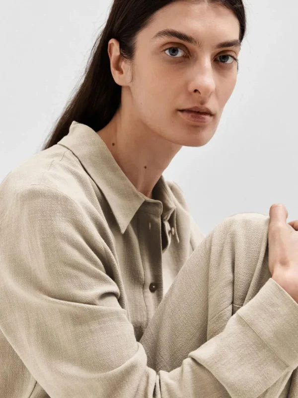 SELECTED LÅNGÄRMAD SKJORTA Beige Best Sale