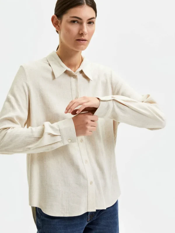 SELECTED LÅNGÄRMAD SKJORTA Beige Clearance