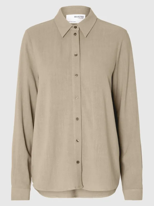 SELECTED LÅNGÄRMAD SKJORTA Beige Best Sale