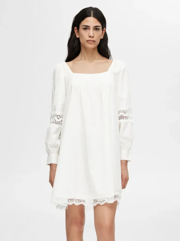 SELECTED LÅNGÄRMAD SPETS KORT KLÄNNING White Online