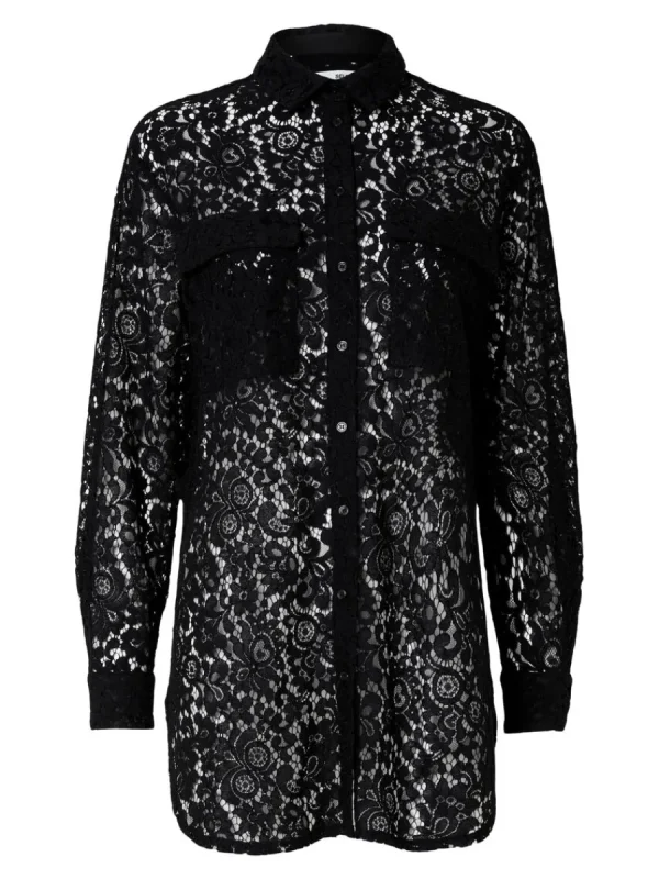 SELECTED LÅNGÄRMAD SPETS SKJORTA Black Shop