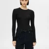 SELECTED LÅNGÄRMAD STICKAD TOPP Black Best Sale