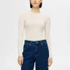 SELECTED LÅNGÄRMAD STICKAD TOPP Beige Shop