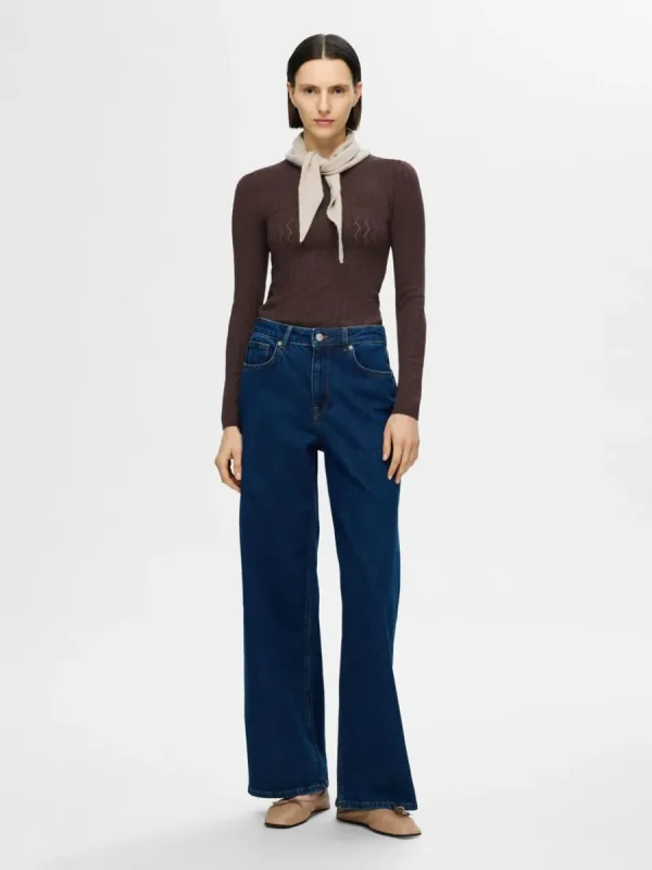 SELECTED LÅNGÄRMAD STICKAD TOPP Brown Clearance