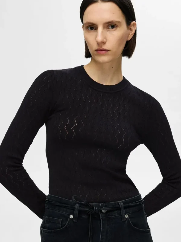 SELECTED LÅNGÄRMAD STICKAD TOPP Black Online