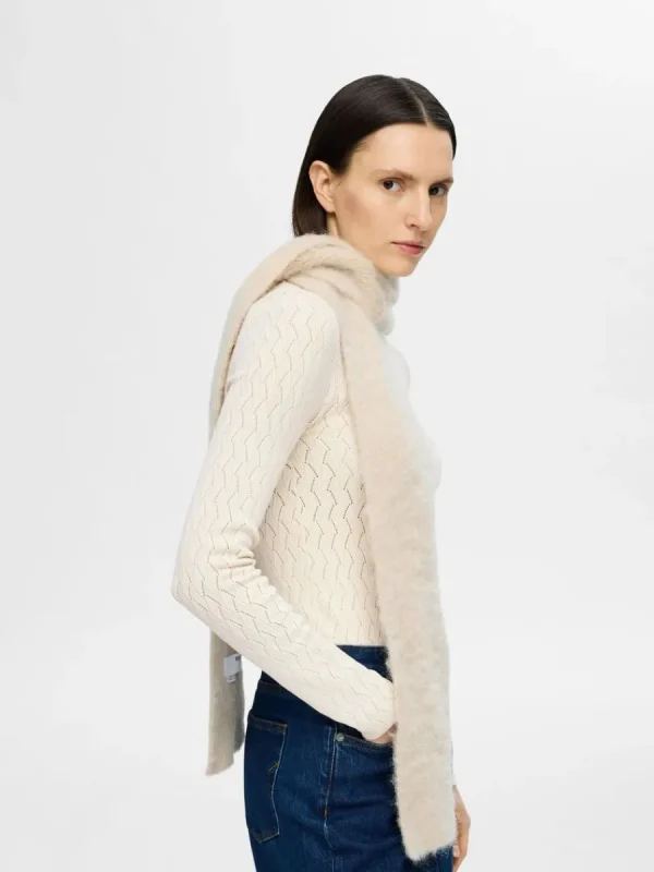 SELECTED LÅNGÄRMAD STICKAD TOPP Beige Shop