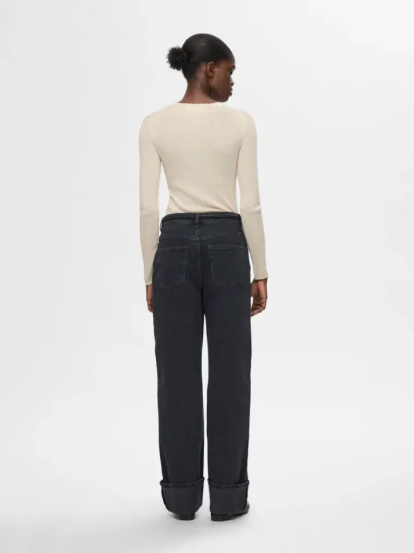 SELECTED LÅNGÄRMAD STICKAD TOPP Beige Sale