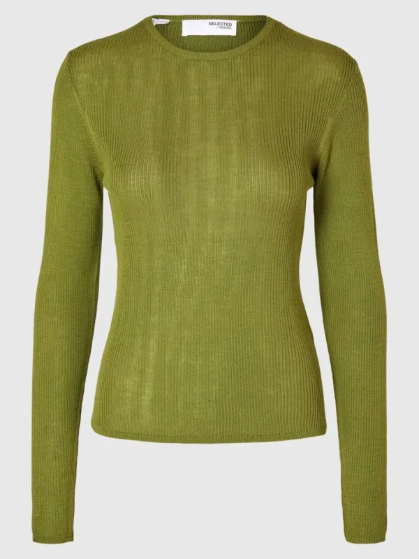 SELECTED LÅNGÄRMAD STICKAD TOPP Green Flash Sale