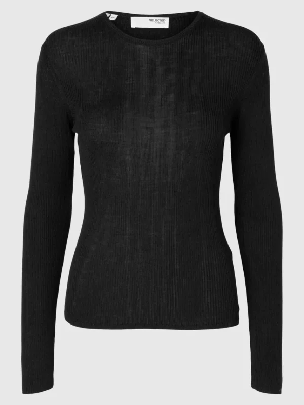 SELECTED LÅNGÄRMAD STICKAD TOPP Black Best Sale