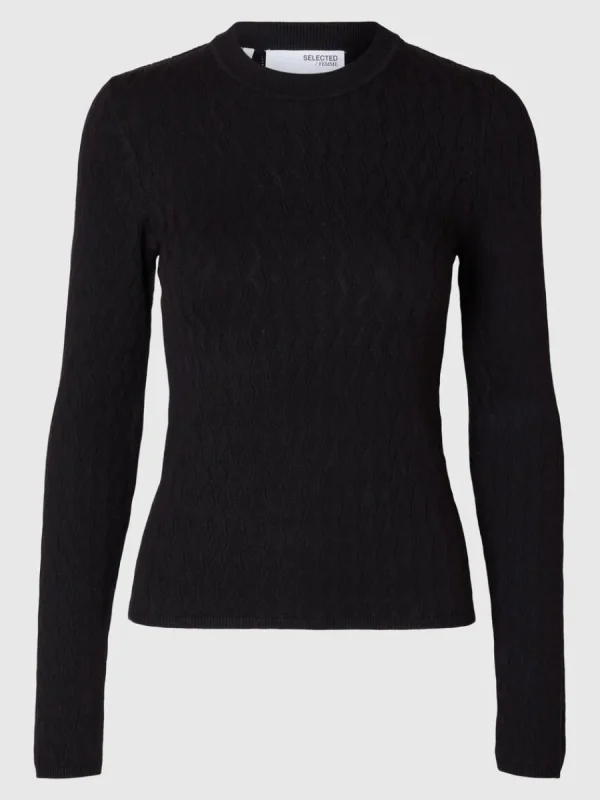 SELECTED LÅNGÄRMAD STICKAD TOPP Black Online