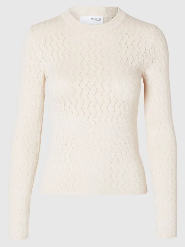 SELECTED LÅNGÄRMAD STICKAD TOPP Beige Shop