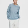 SELECTED LÅNGÄRMAD STICKAD TRÖJA Blue Discount