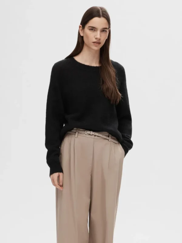 SELECTED LÅNGÄRMAD STICKAD TRÖJA Black New